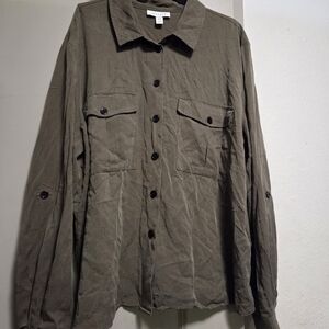 Topshop Olive Green Button-Up Shirt